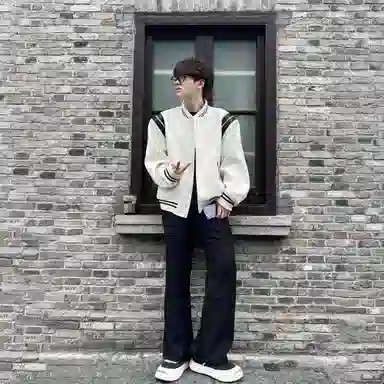 悍戈  美式复古高街拼接撞色无性别主义宽松潮流高级感夹克 男女同款