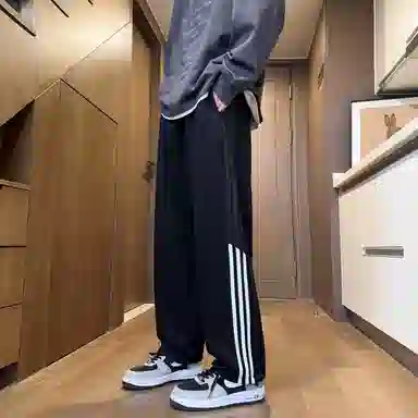 悍戈 美式潮牌秋季宽松直筒条纹运动卫裤 小众创意撞色设计 日常通勤百搭休闲裤 男女同款