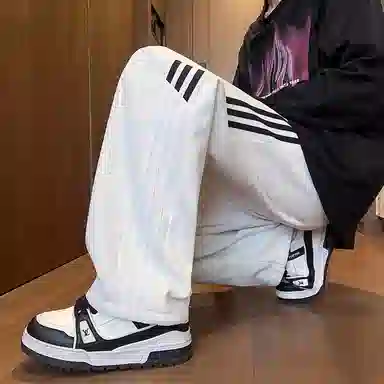 悍戈 美式潮牌秋季宽松直筒条纹运动卫裤 小众创意撞色设计 日常通勤百搭休闲裤 男女同款