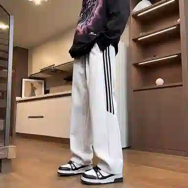 悍戈 美式潮牌秋季宽松直筒条纹运动卫裤 小众创意撞色设计 日常通勤百搭休闲裤 男女同款