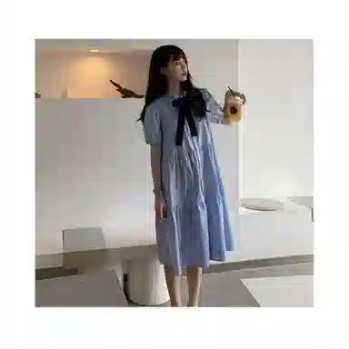 望莱仕 宽松纯色蝴蝶结装饰简约短袖连衣裙 女款