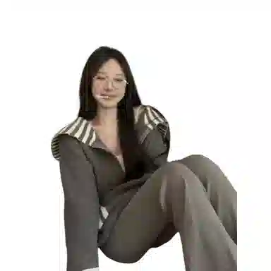 望莱仕 撞色条纹海军领长袖外套女冬季复古慵懒开衫宽松拉链上衣针织衫 女款