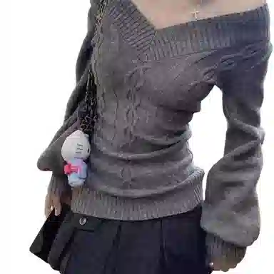 望莱仕 秋季纯欲长袖上衣设计感辣妹收腰针织衫 女款