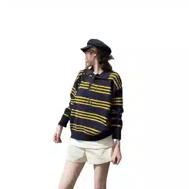 望莱仕 合身适中条纹长袖针织衫 女款