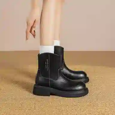 华耐 切尔西靴女通勤英伦风粗跟短筒靴百搭增高马丁靴 短靴 女