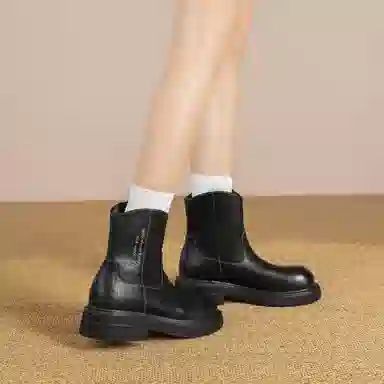 华耐 切尔西靴女通勤英伦风粗跟短筒靴百搭增高马丁靴 短靴 女