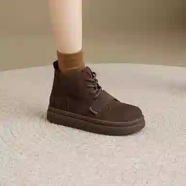 华耐 秋冬季美拉德靴子百搭复古平底短靴 厚底马丁靴 女