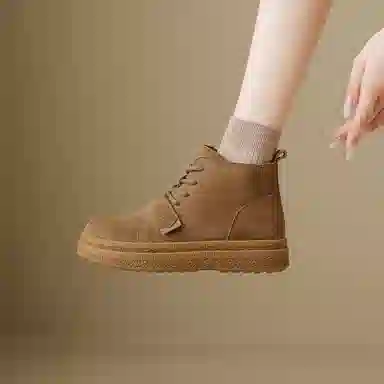 华耐 秋冬季美拉德靴子百搭复古平底短靴 厚底马丁靴 女