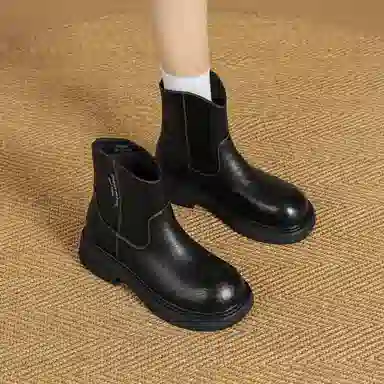 华耐 切尔西靴女通勤英伦风粗跟短筒靴百搭增高马丁靴 短靴 女