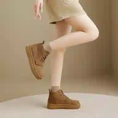 华耐 秋冬季美拉德靴子百搭复古平底短靴 厚底马丁靴 女