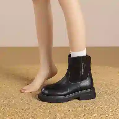 华耐 切尔西靴女通勤英伦风粗跟短筒靴百搭增高马丁靴 短靴 女