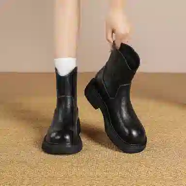 华耐 切尔西靴女通勤英伦风粗跟短筒靴百搭增高马丁靴 短靴 女