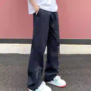 金贝勒 美式高街冰丝凉感花卉签名字体风基础款时尚百搭户外运动透气跑步日常通勤舒适宽松系带垂感无性别主义直筒休闲裤  男女同款