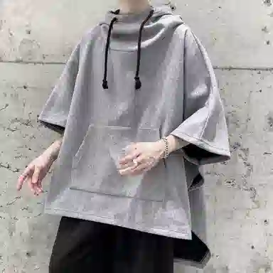 金贝勒 美式高街暗黑系痞帅中长款学院风连帽斗篷大码百搭休闲宽松重磅垂感外套卫衣 男女同款