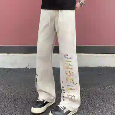 金贝勒 美式高街冰丝凉感花卉签名字体风基础款时尚百搭户外运动透气跑步日常通勤舒适宽松系带垂感无性别主义直筒休闲裤  男女同款