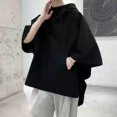 金贝勒 美式高街暗黑系痞帅中长款学院风连帽斗篷大码百搭休闲宽松重磅垂感外套卫衣 男女同款