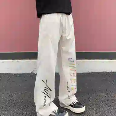 金贝勒 美式高街冰丝凉感花卉签名字体风基础款时尚百搭户外运动透气跑步日常通勤舒适宽松系带垂感无性别主义直筒休闲裤  男女同款