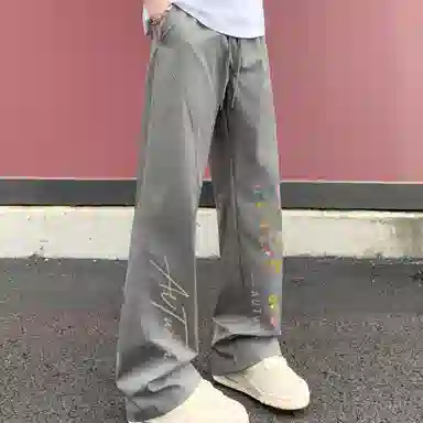 金贝勒 美式高街冰丝凉感花卉签名字体风基础款时尚百搭户外运动透气跑步日常通勤舒适宽松系带垂感无性别主义直筒休闲裤  男女同款