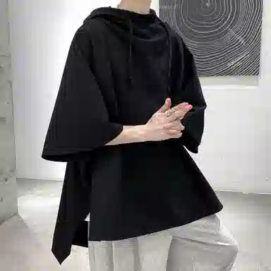 金贝勒 美式高街暗黑系痞帅中长款学院风连帽斗篷大码百搭休闲宽松重磅垂感外套卫衣 男女同款