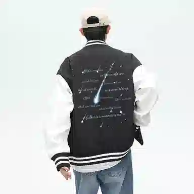 金贝勒  美式高街创意流星字母印花设计高级感学院风青少年夹克外套学生党休闲百搭宽松亲肤舒适棒球服 男女同款
