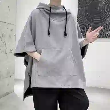 金贝勒 美式高街暗黑系痞帅中长款学院风连帽斗篷大码百搭休闲宽松重磅垂感外套卫衣 男女同款
