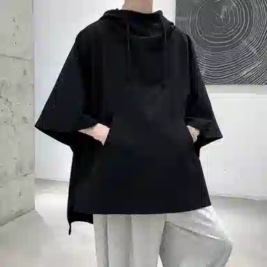 金贝勒 美式高街暗黑系痞帅中长款学院风连帽斗篷大码百搭休闲宽松重磅垂感外套卫衣 男女同款