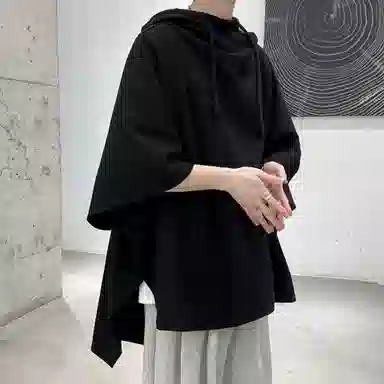 金贝勒 美式高街暗黑系痞帅中长款学院风连帽斗篷大码百搭休闲宽松重磅垂感外套卫衣 男女同款