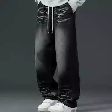 悍戈 美式复古宽松直筒百搭休闲显高显瘦潮牌长裤牛仔裤 男女同款