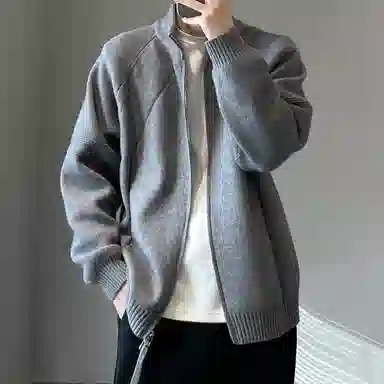 悍戈 美式复古慵懒风立领拉链开衫春秋季休闲百搭高级感穿搭针织衫 男女同款