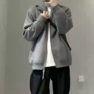 悍戈 美式复古慵懒风立领拉链开衫春秋季休闲百搭高级感穿搭针织衫 男女同款