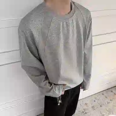 悍戈 美式高街解构拼接纯色简约风套头长袖内搭卫衣 男女同款