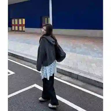 美式复古慵懒风秋冬宽松针织连帽开衫外套毛衣 男女同款