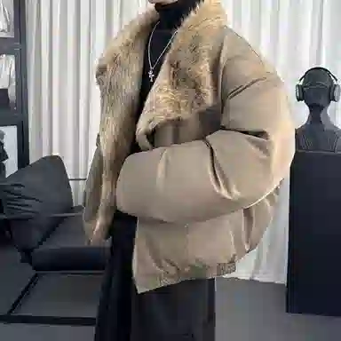 AULDEY High Street Faux Fur Collar Cotton Jacket