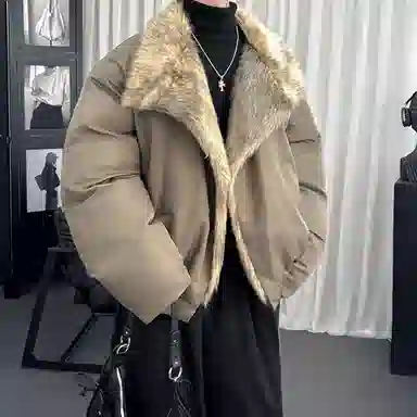 AULDEY High Street Faux Fur Collar Cotton Jacket