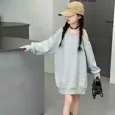 帕兰朵卫衣 潮流时尚百搭洋气韩版大版露肩上衣 青少年