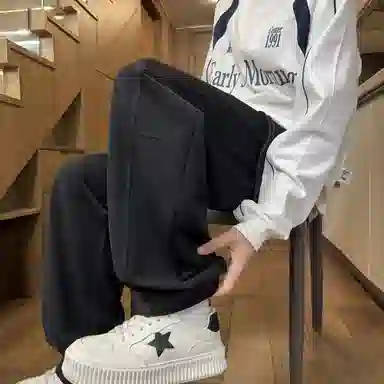 引创 美式裤子男秋冬季潮牌卫裤宽松直筒垂感显瘦显高加长弯刀裤百搭运动长休闲裤 男女同款
