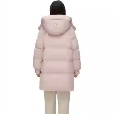 鸭鸭 纯色基础款中长款时尚百搭连帽保暖休闲宽松外套羽绒服 女款