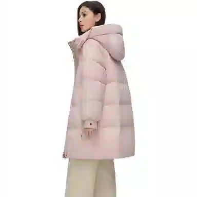 鸭鸭 纯色基础款中长款时尚百搭连帽保暖休闲宽松外套羽绒服 女款