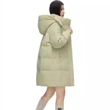 鸭鸭 纯色基础款中长款时尚百搭连帽保暖休闲宽松外套羽绒服 女款