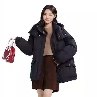 鸭鸭 撞色宽松休闲面包服羽绒服 女款