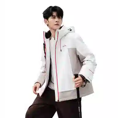 鸭鸭 新山系系列 户外运动轻量化高透湿透气防风雨防水防油污保暖耐磨连帽拼接撞色外套羽绒服 女款