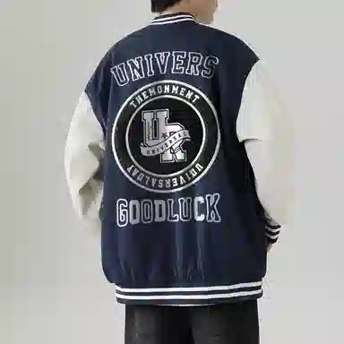 物质公式  美式复古高街拼接撞色学院风设计感字母印花街头嘻哈防风飞行员教练夹克外套舒适宽松百搭休闲情侣潮流短款谷仓棒球服 男女同款