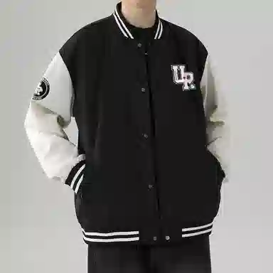 物质公式  美式复古高街拼接撞色学院风设计感字母印花街头嘻哈防风飞行员教练夹克外套舒适宽松百搭休闲情侣潮流短款谷仓棒球服 男女同款