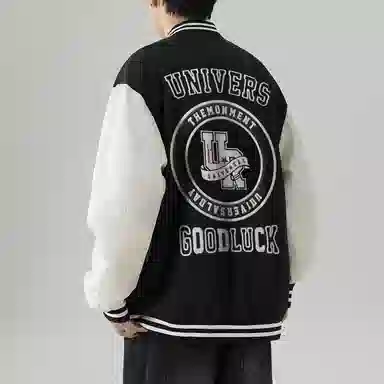 物质公式  美式复古高街拼接撞色学院风设计感字母印花街头嘻哈防风飞行员教练夹克外套舒适宽松百搭休闲情侣潮流短款谷仓棒球服 男女同款