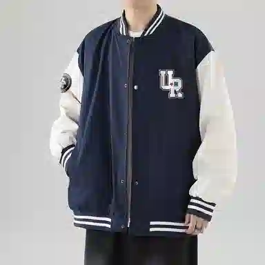 物质公式  美式复古高街拼接撞色学院风设计感字母印花街头嘻哈防风飞行员教练夹克外套舒适宽松百搭休闲情侣潮流短款谷仓棒球服 男女同款