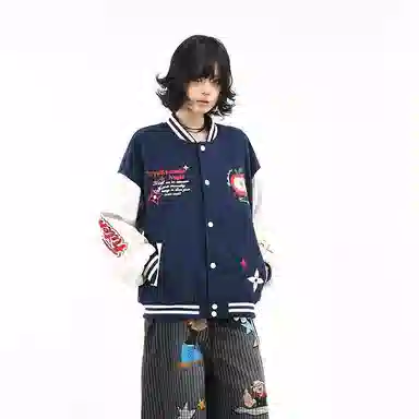 悍戈 美式复古潮流学院风情侣休闲棒球领外套夹克 男女同款