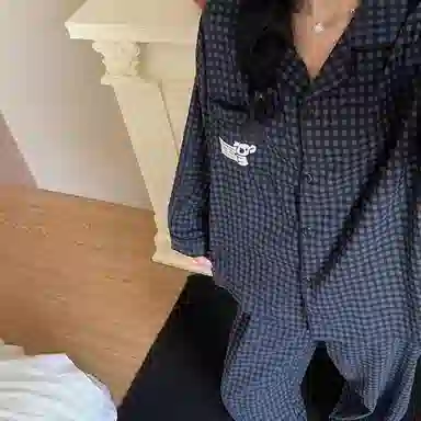 静英鸾 翻领卡通考拉格子时尚甜美风休闲舒适家居服睡衣礼盒 女款