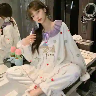 静英鸾 休闲时尚甜美可爱卡通小狗保暖亲肤舒适可外穿家居服睡衣套装 女款