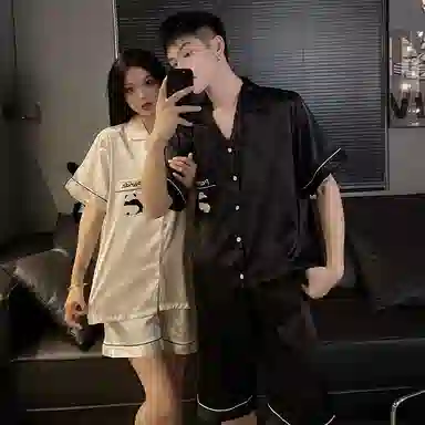 静英鸾  翻领竹子卡通熊猫简约风时尚舒适家居服睡衣礼盒 男女同款