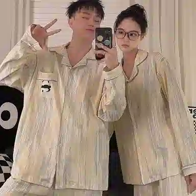 静英鸾 翻领卡通熊猫甜美风宅家休闲舒适家居服睡衣套装 男女同款